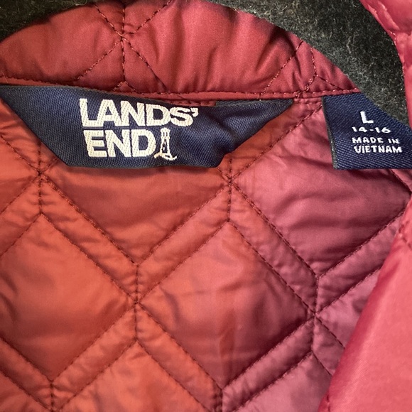 NWOT LANDS END PRIMALOFT BARN COAT ladies large wine color packable with bag - Picture 5 of 7